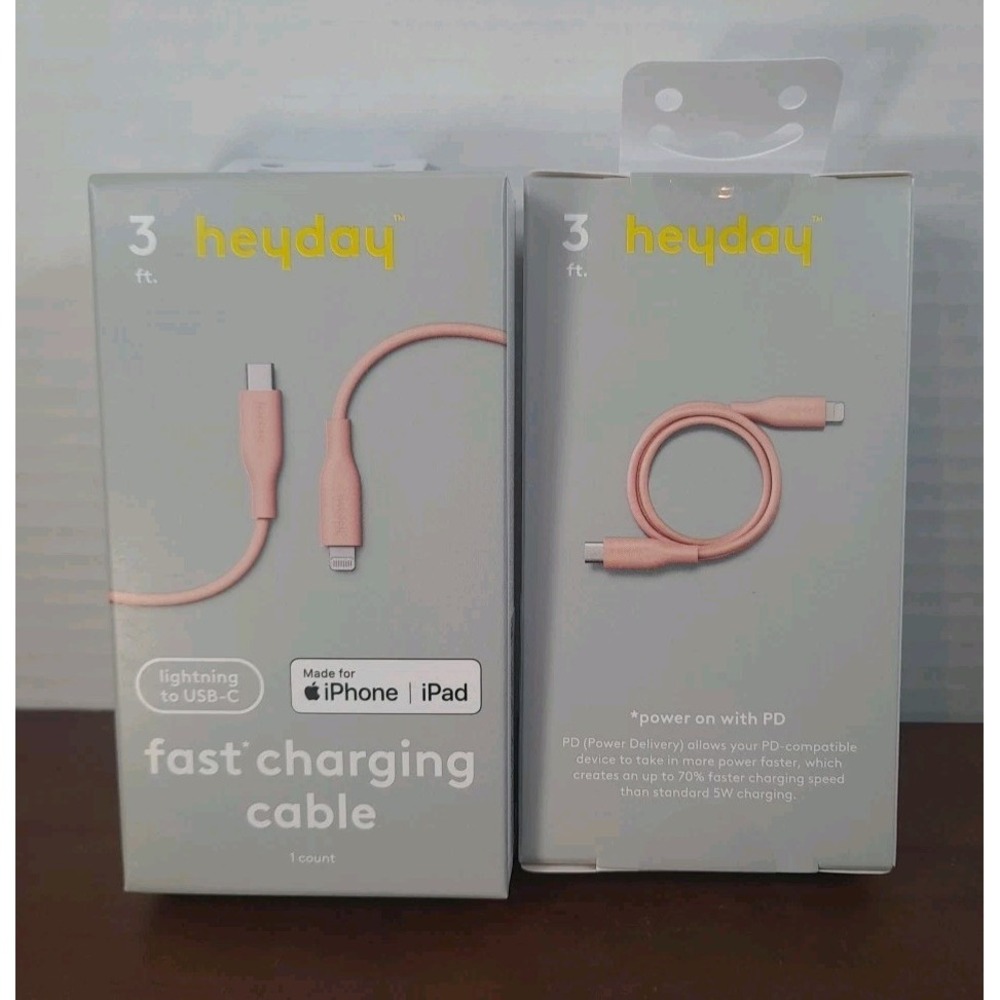 NIB Set Of 2 Heyday 3 Foot Pink USB-C Fast Charging Cable iPhone & IPad‎